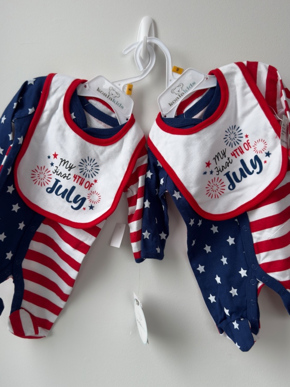 My first 4th of July onesie bib 2 piece set twins